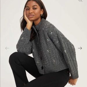 *NWT* Something Navy Embellished Cableknit Cardigan Charcoal